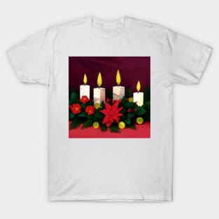 Christmas Candles with Poinsettia T-Shirt